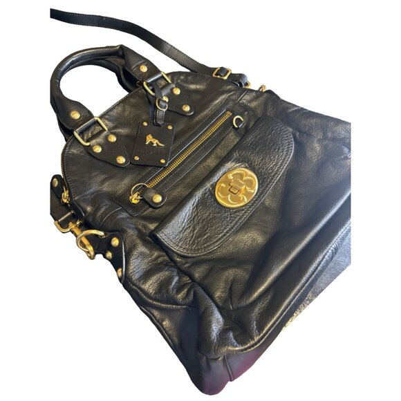 Emma Fox Black Leather Convertible Crossbody Handbag With Gold Accents - Picture 5 of 16